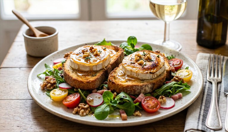 Recette de la Salade de chèvre chaud sur toast croustillant et miel